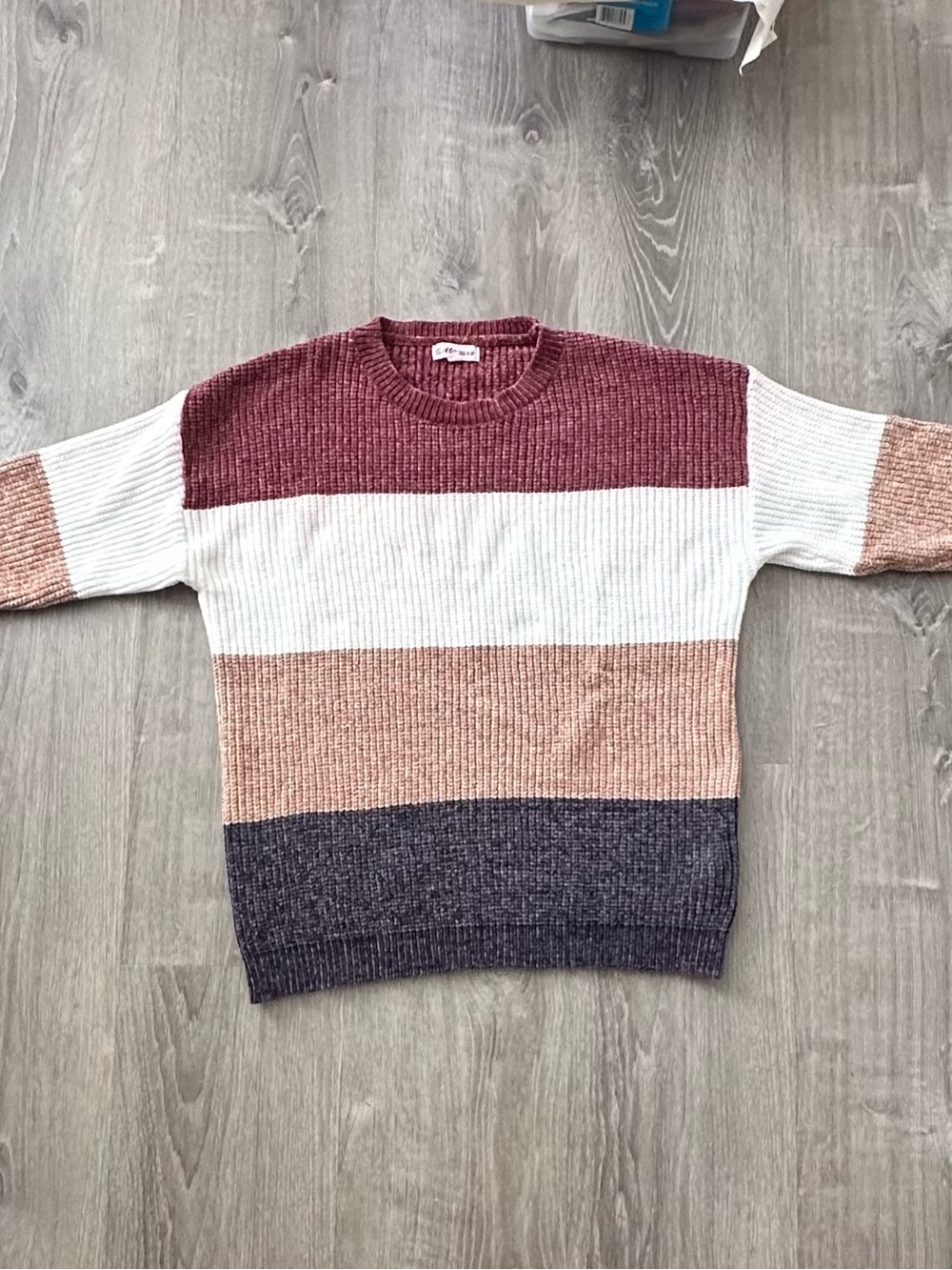 Macaron Colorblock Chenille Knit Sweater SMALL Mauve Cream